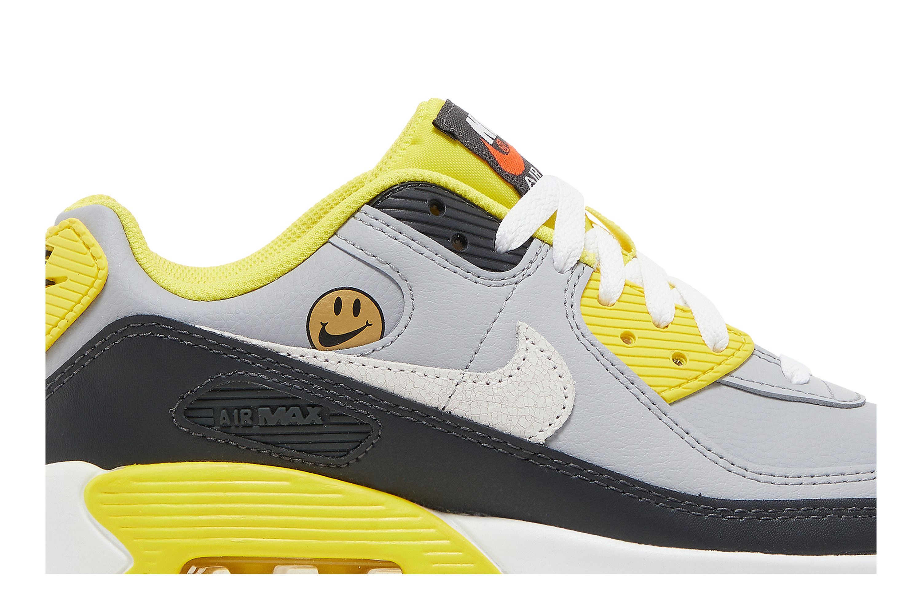 Nike Boys Air Max 90 Running Shoes Grey White Yellow Size 07.0