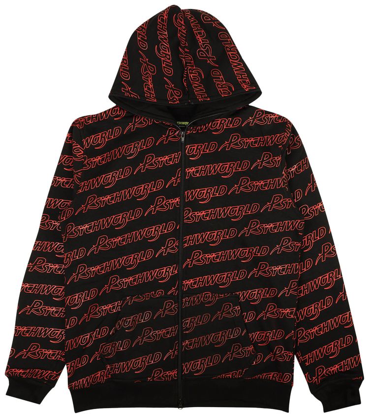 Psychworld Allover Logo Zip Up Hoodie Red