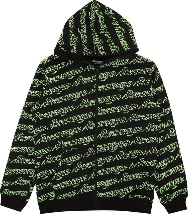 Psychworld Allover Logo Zip Up Hoodie 'Green'