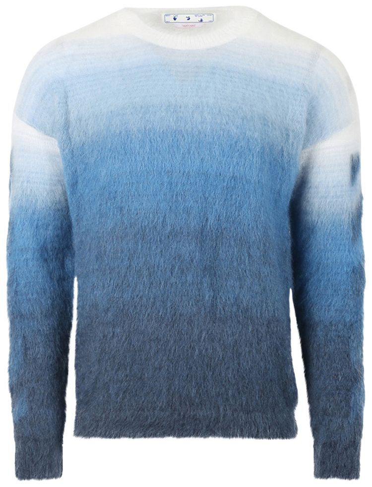 Off White Diag Arrow Brushed Knit Crew Dusty Blue