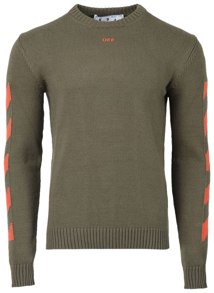 Off White Diag Arrow Knit Crewneck Army GreenOrange