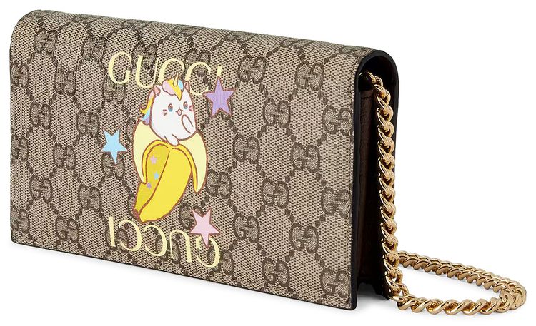 Gucci Bananya Print Chain Wallet BeigeEbony GG Supreme