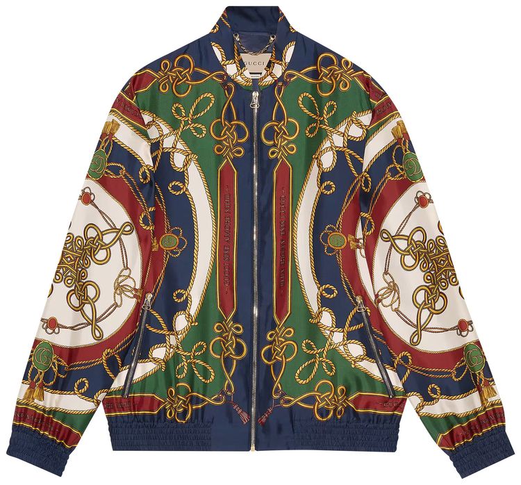 Gucci Silk Jacket With Torchon Printed BlueIvory