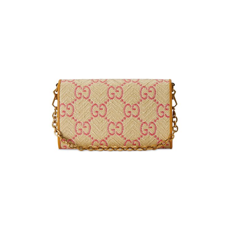 Gucci Horsebit 1955 Raffia Effect Small Bag NaturalBright Hibiscus