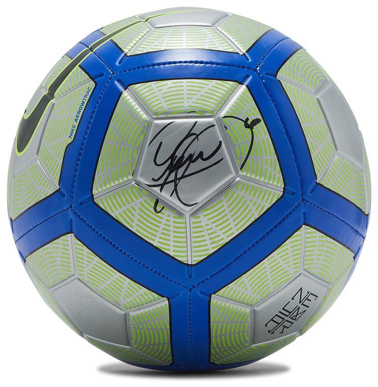 Pre Owned Nike Aerowtrac Soccer Ball Signed by Neymar Jr GreenBlue