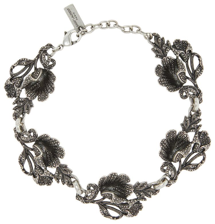 Saint Laurent Romantic Flower Bracelet In Metal Oxidized Silver