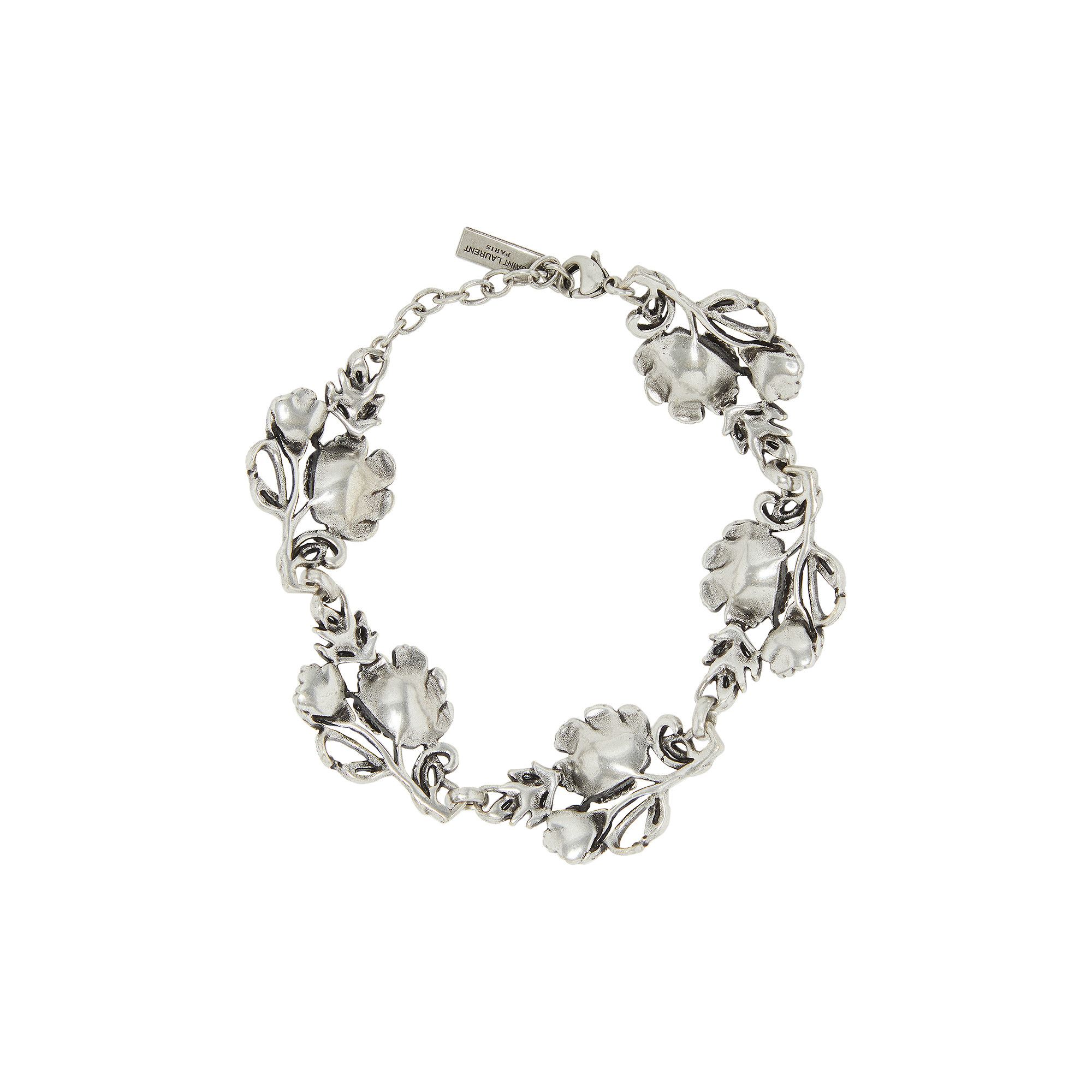 Buy Saint Laurent Romantic Flower Bracelet In Metal 'Oxidized