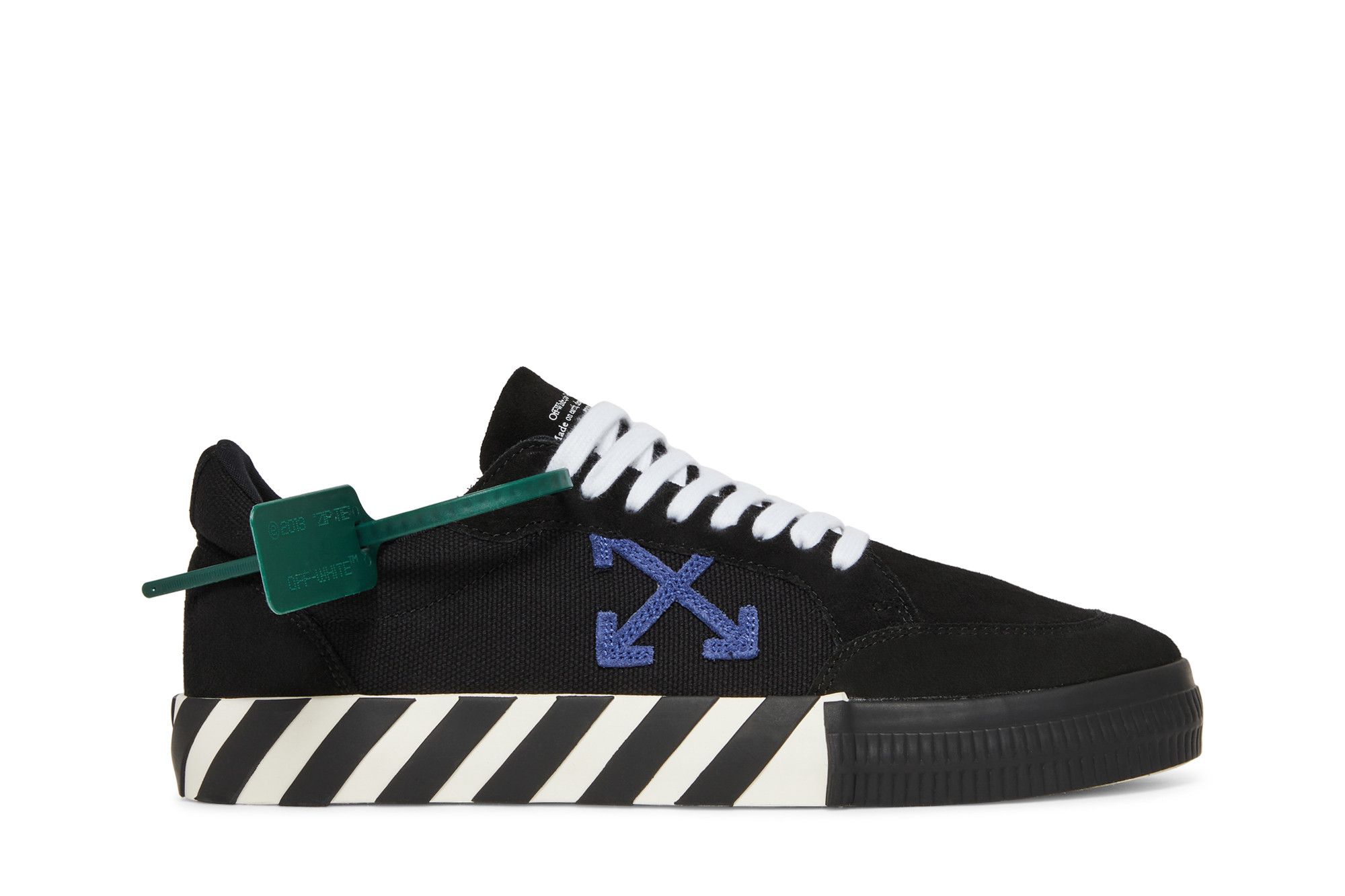 Blue black shop and white sneakers