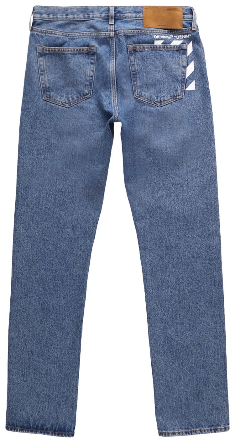 Off White Diagonal Pocket Slim Jeans Meidum BlueWhite