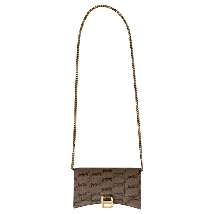 Balenciaga Hourglass Wallet With Chain BeigeBrown
