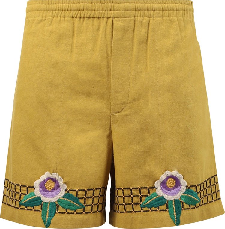 Bode Embroidered Garden Bed Shorts 'Ocre'
