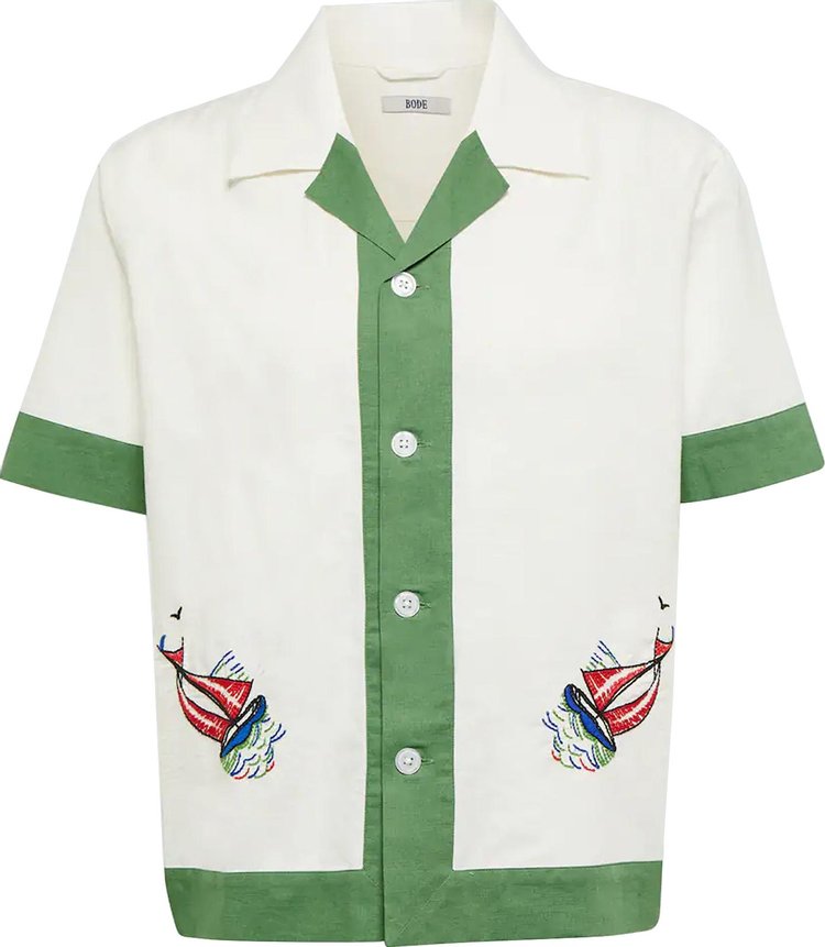 Bode Primary Sailboat Short-Sleeve Shirt 'Green/Cream'
