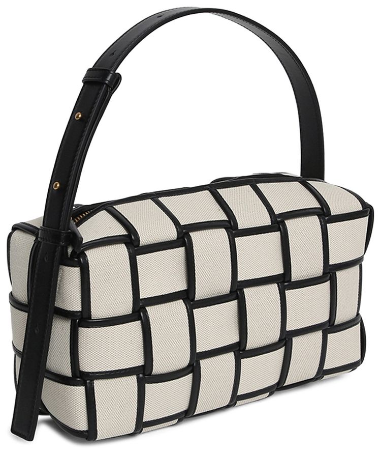 Bottega Veneta Intreccio Top Handle Canvas Bag Neutral NaturalBlackGold