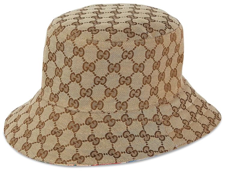 Gucci GG Canvas And Island Print Reversible Bucket Hat AquaYellow