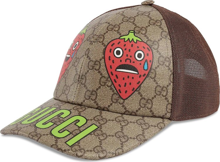 Gucci Strawberry Supreme Baseball Hat 'Beige And Ebony'