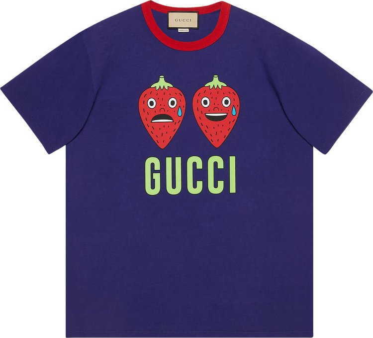 Buy Gucci Strawberry Print Cotton T-Shirt 'Dark Blue' - 703439 XJEI0 ...