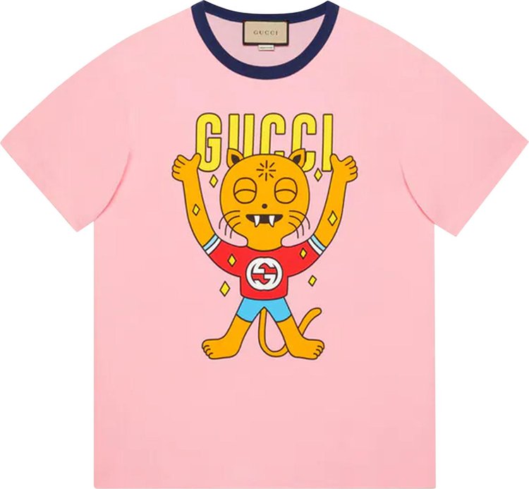 Gucci Cat Print Cotton T-Shirt 'Pink'