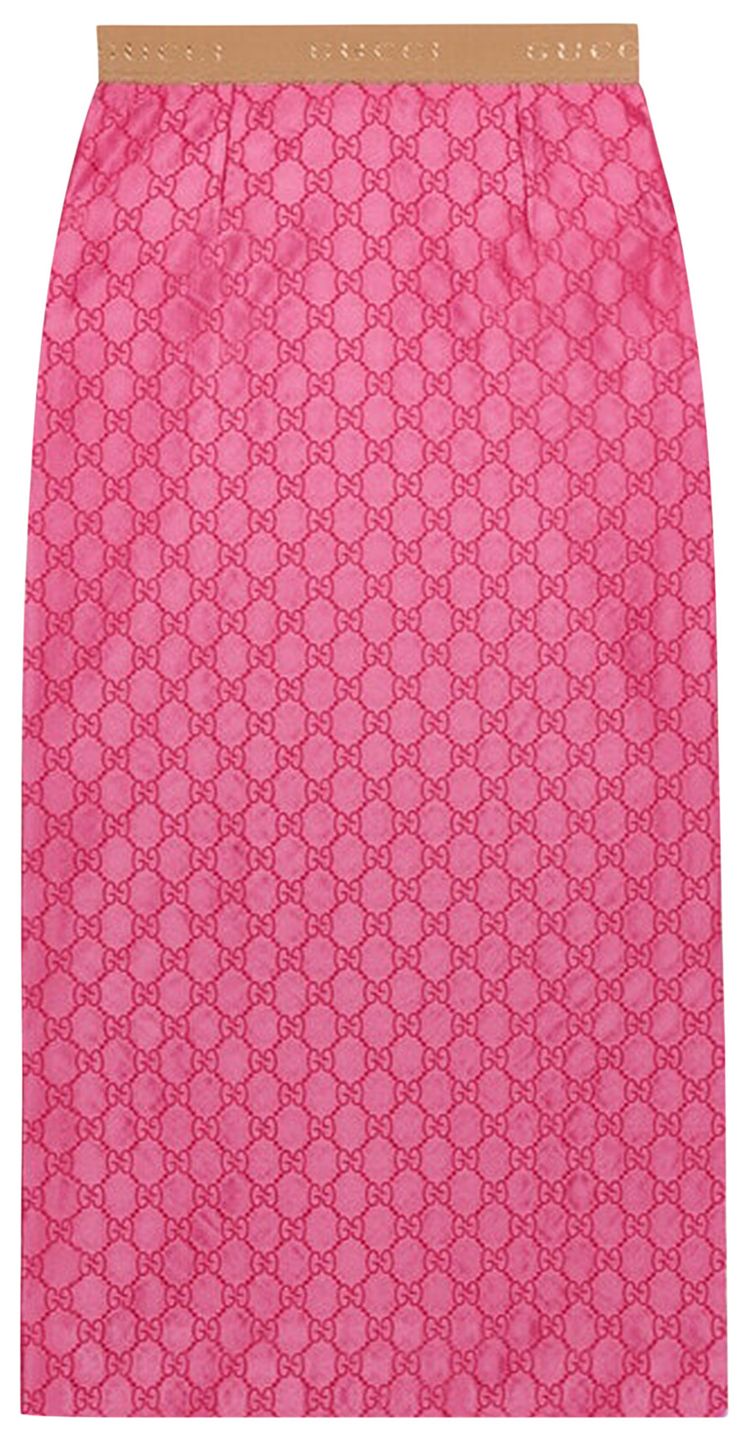Gucci GG Embroidered Silk Skirt Pink