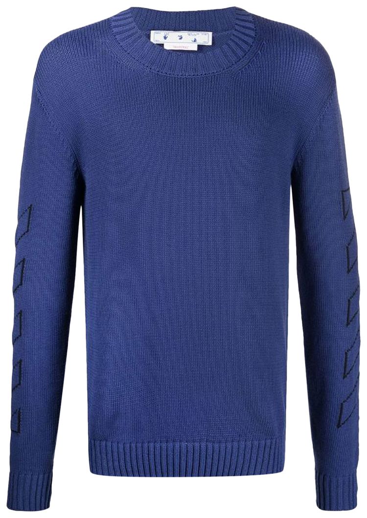 Off White Diag Outline Knit Crewneck Peacock