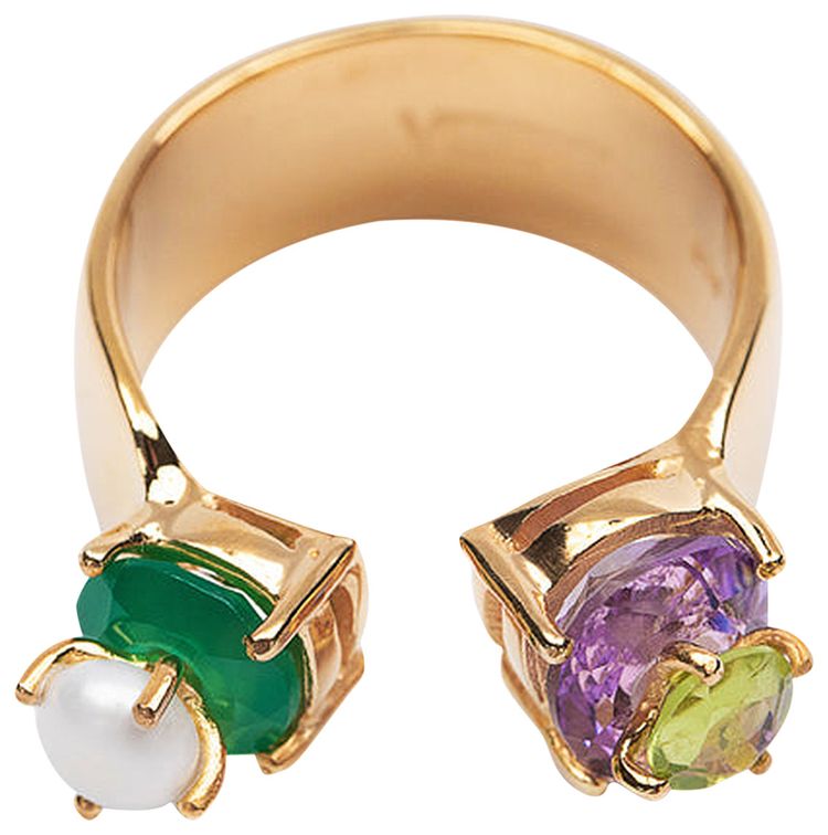 VEERT The Freshwater Pearl, Green Onyx & Amethyst 'Yellow Gold'