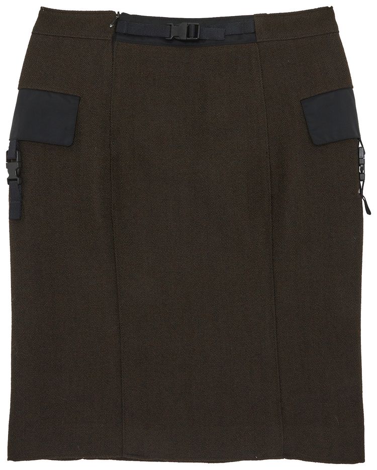 Vintage Miu Miu Herringbone Utility Skirt Brown