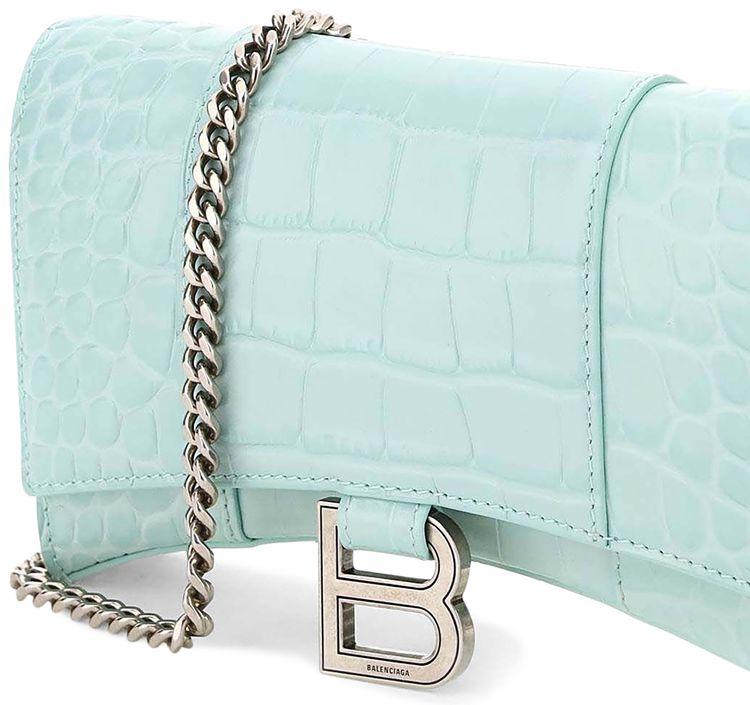Balenciaga Hourglass Wallet With Chain Light Blue