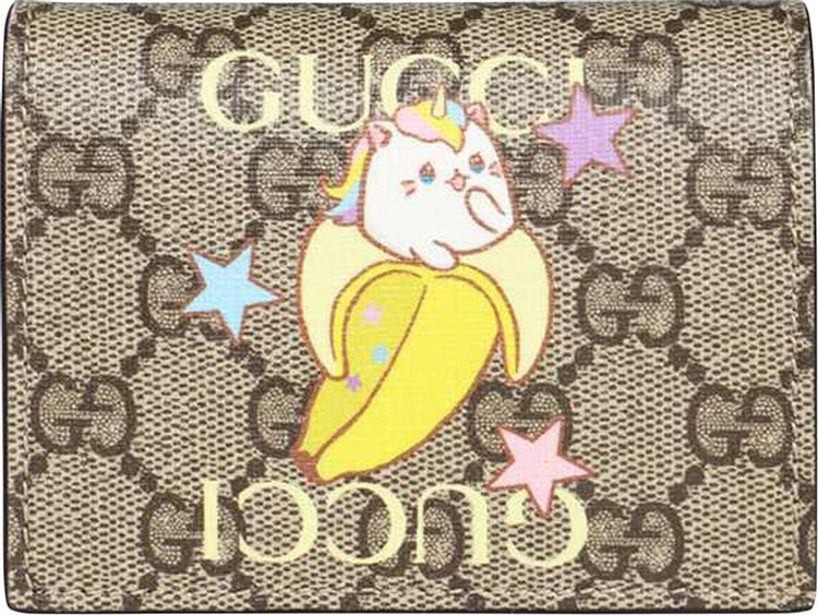 Gucci Rainbow And Stars Bananya Print Card Case 'Beige And Ebony Gg Supreme'