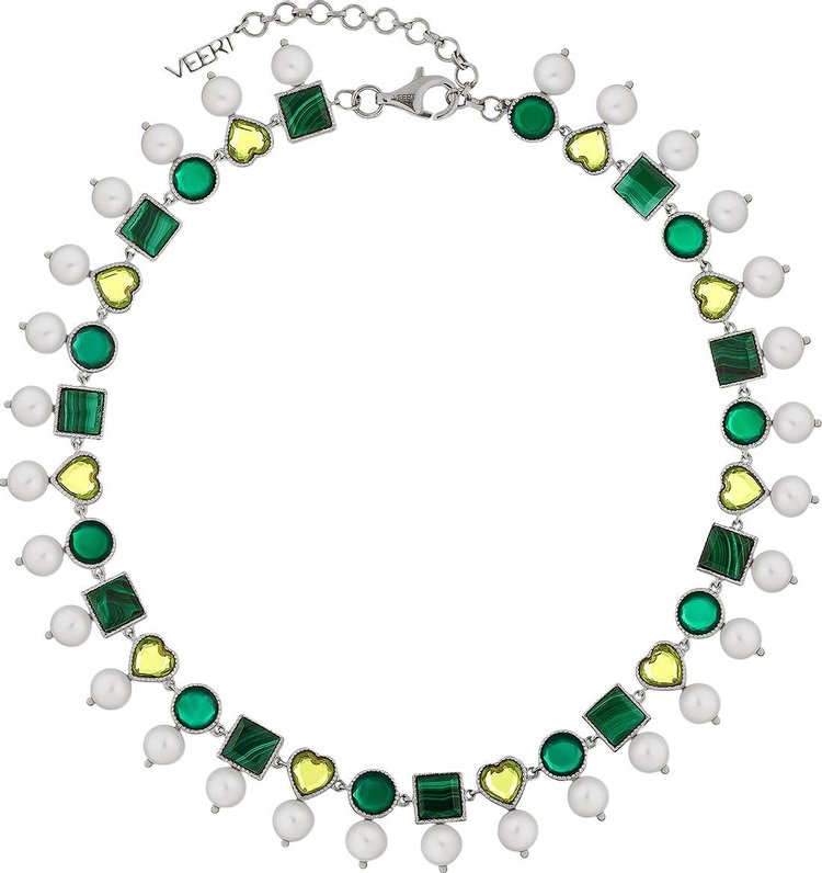 VEERT The Green Pearl Shape Necklace 'White Gold'