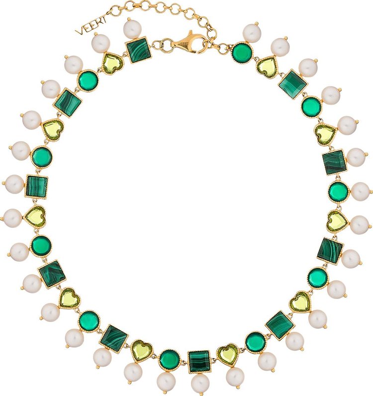 VEERT The Green Pearl Shape Necklace 'Yellow Gold'
