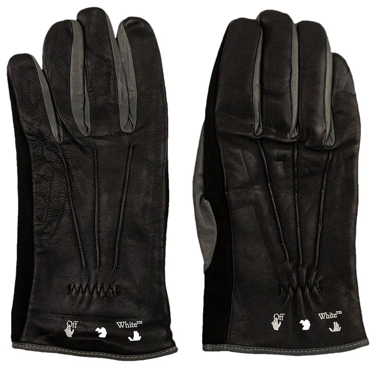 Off White Leather Pivot Gloves BlackGreen