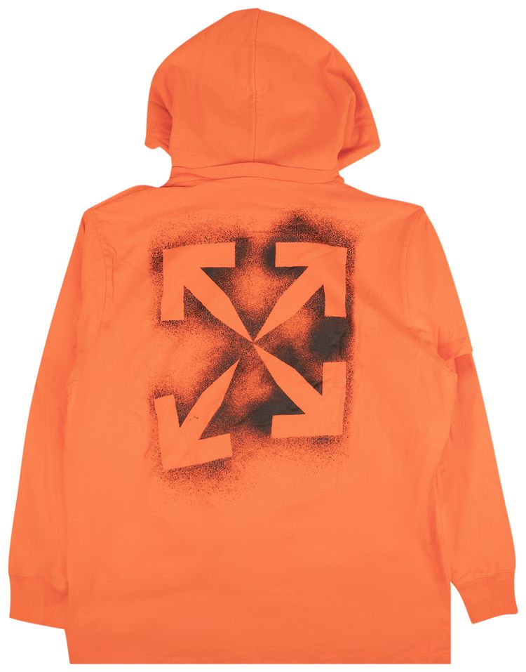 Off White Stencil Double Tee Hoodie OrangeBlack