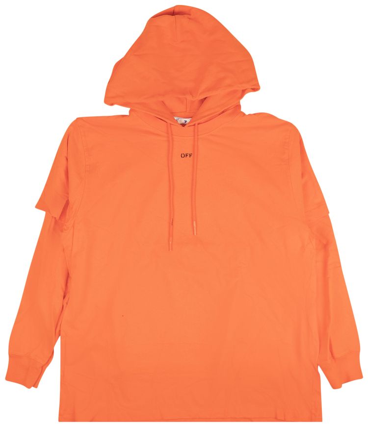 Off White Stencil Double Tee Hoodie OrangeBlack