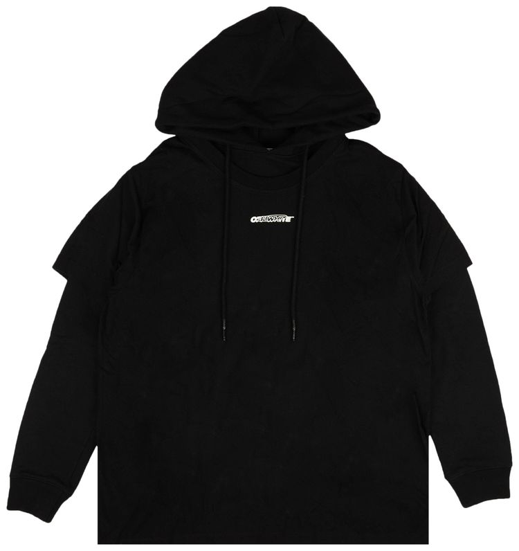 Off White Barrel Worker Double Tee Hoodie BlackWhite