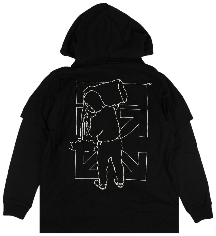 Off White Barrel Worker Double Tee Hoodie BlackWhite