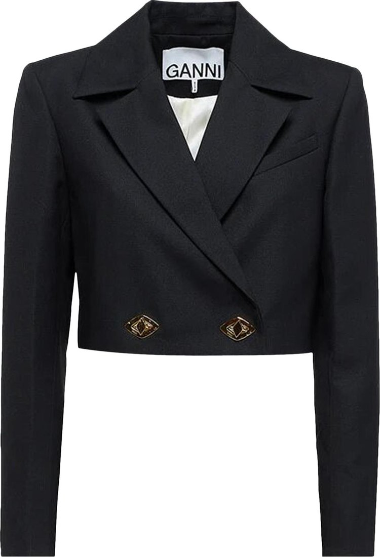 GANNI Double-Breasted Cropped Blazer 'Black'