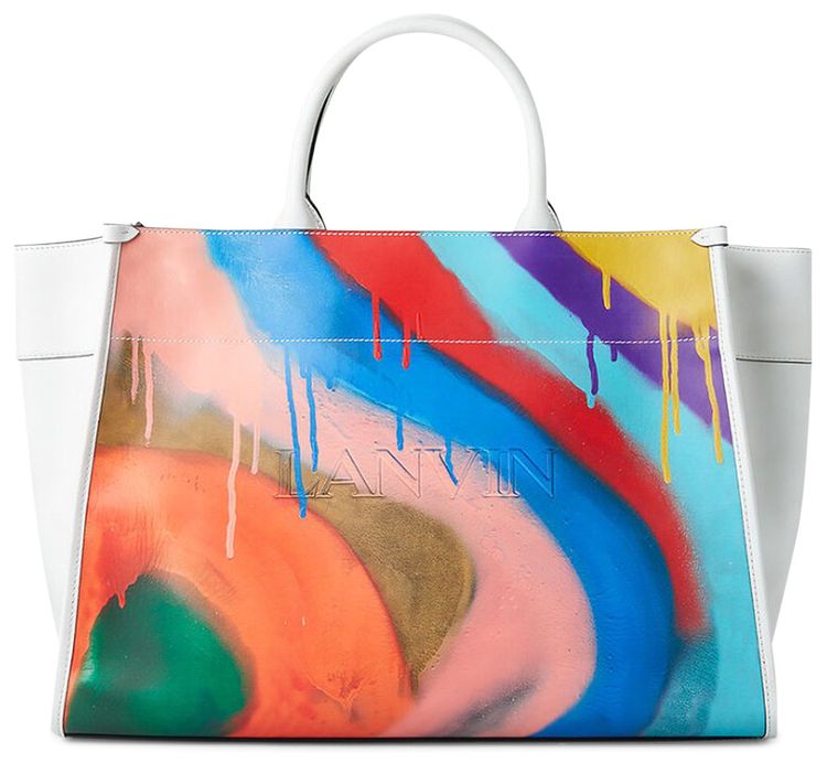 Lanvin Cabas Bag Medium With Logo WhiteMulticolor