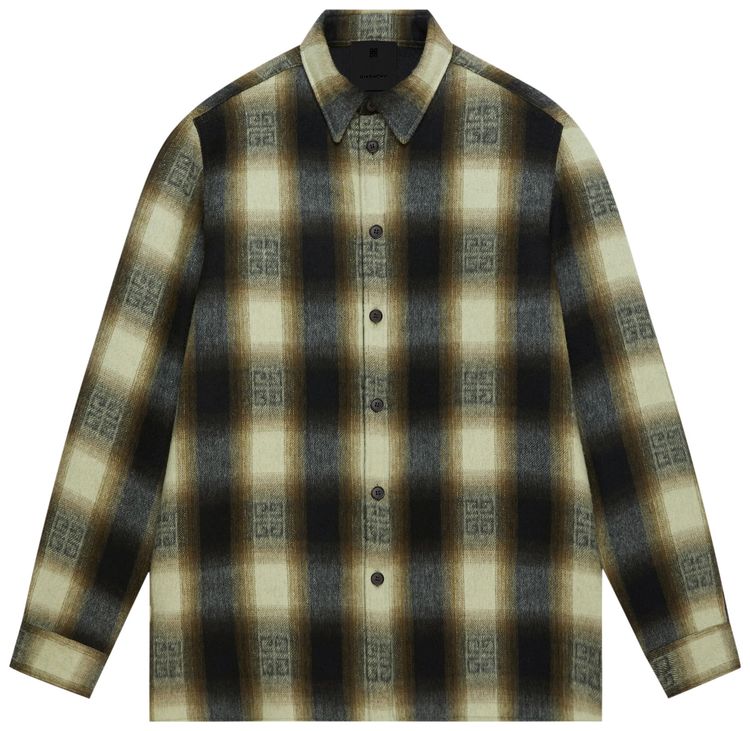 Givenchy Classic Fit All Over Print Long Sleeve Overshirt KhakiBlack