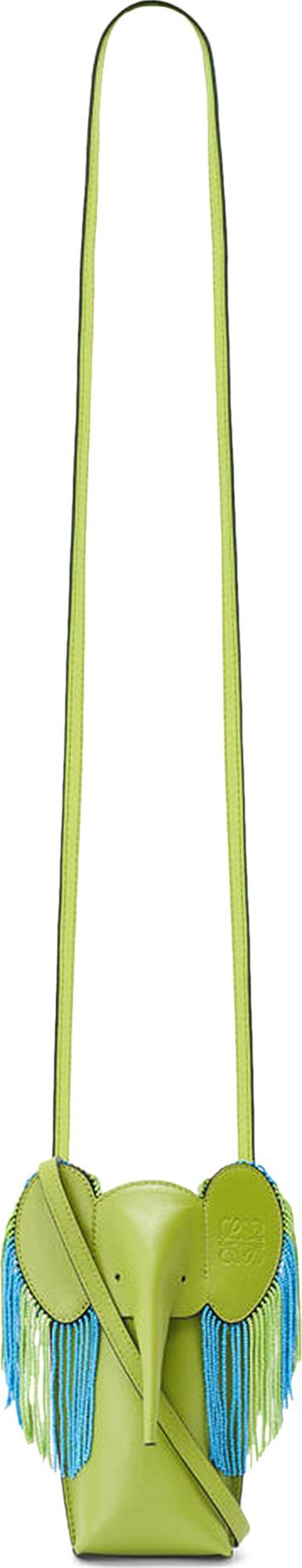 Loewe Elephant Pocket Fringe Crossbody Bag Meadow Green