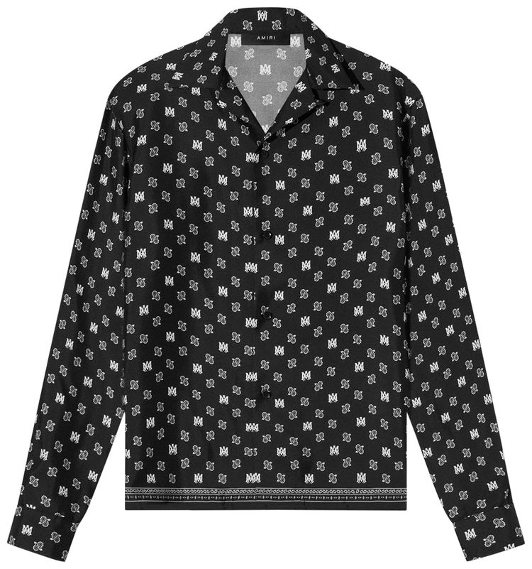 Amiri MA Repeat Logo Long Sleeve Camp Shirt Black