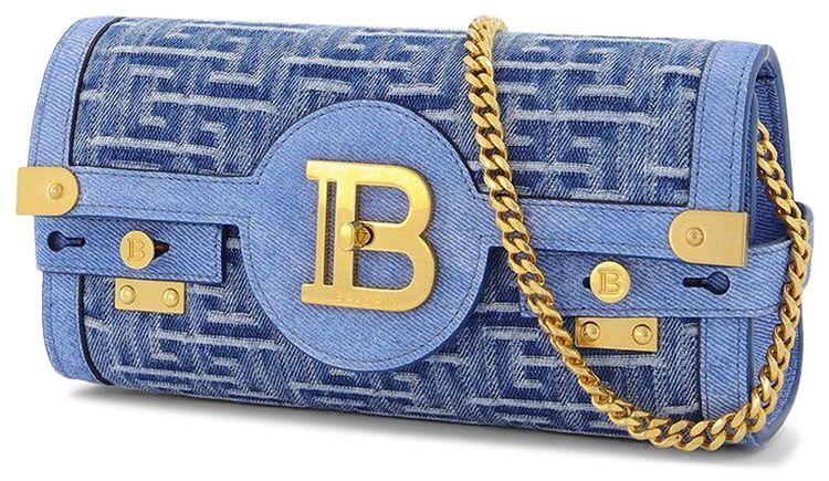 Balmain Monogram Bbuzz 23 Pochette Blue Denim
