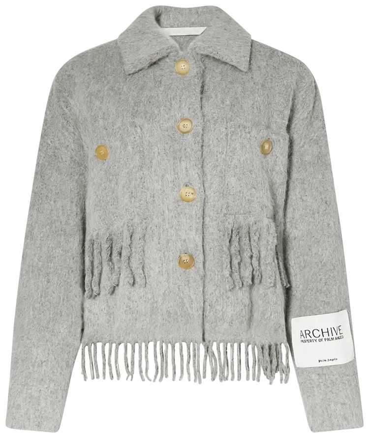 Palm Angels Fringed Shirt Jacket Melange Grey
