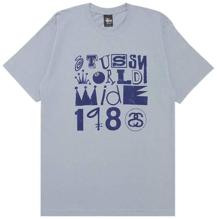 Stussy World Wide 1980 Multifont Tee Periwinkle Blue