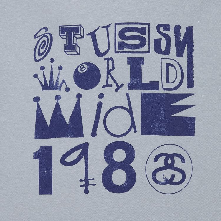 Stussy World Wide 1980 Multifont Tee Periwinkle Blue