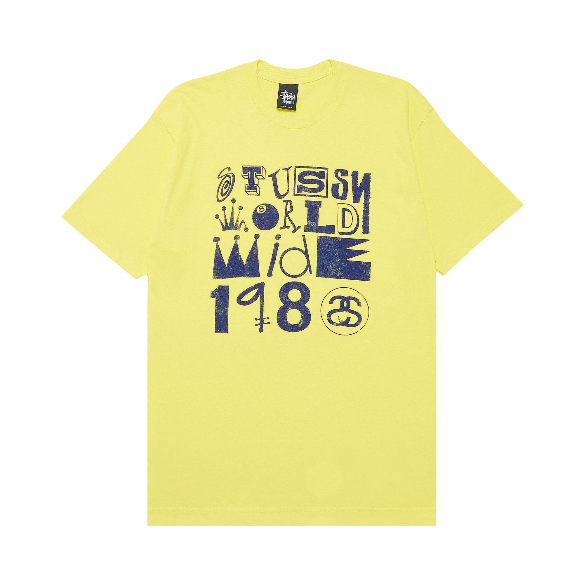 Buy Stussy World Wide 1980 Multifont Tee 'Yellow' - 0535