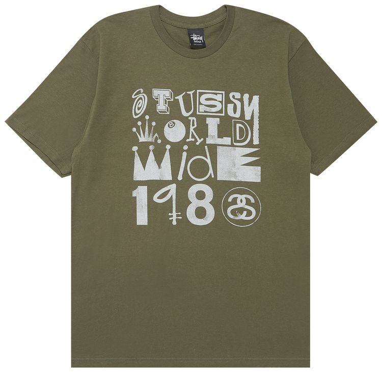 Stussy World Wide 1980 Multifont Tee Olive