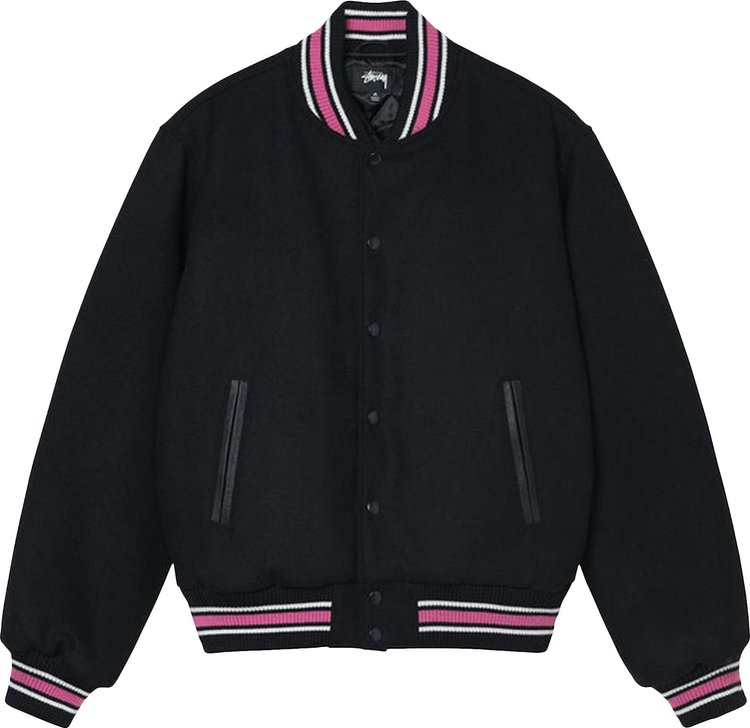 Buy Stussy S Talk Melton Varsity Jacket 'Black' - 115665 BLAC | GOAT