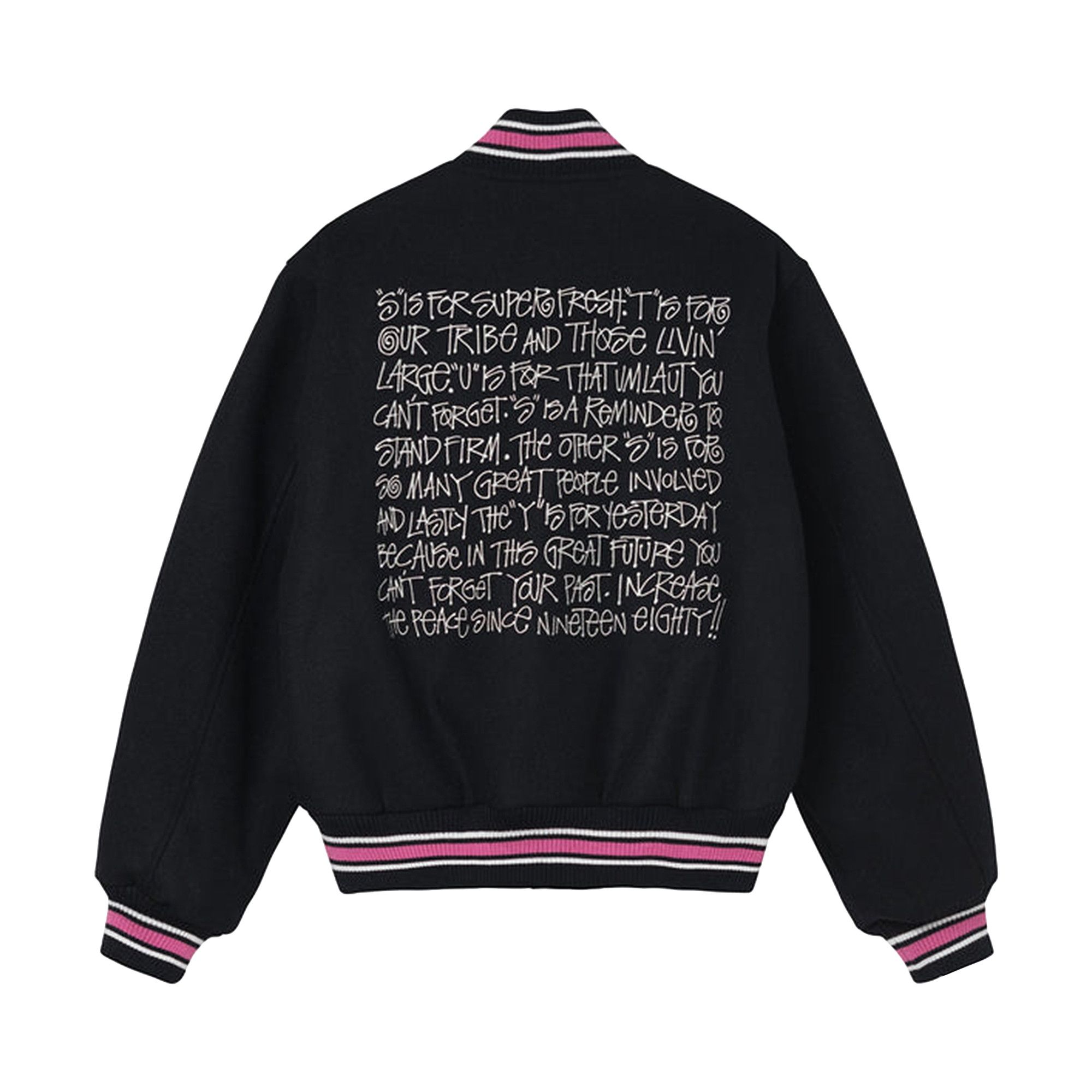 Buy Stussy S Talk Melton Varsity Jacket 'Black' - 115665 BLAC | GOAT