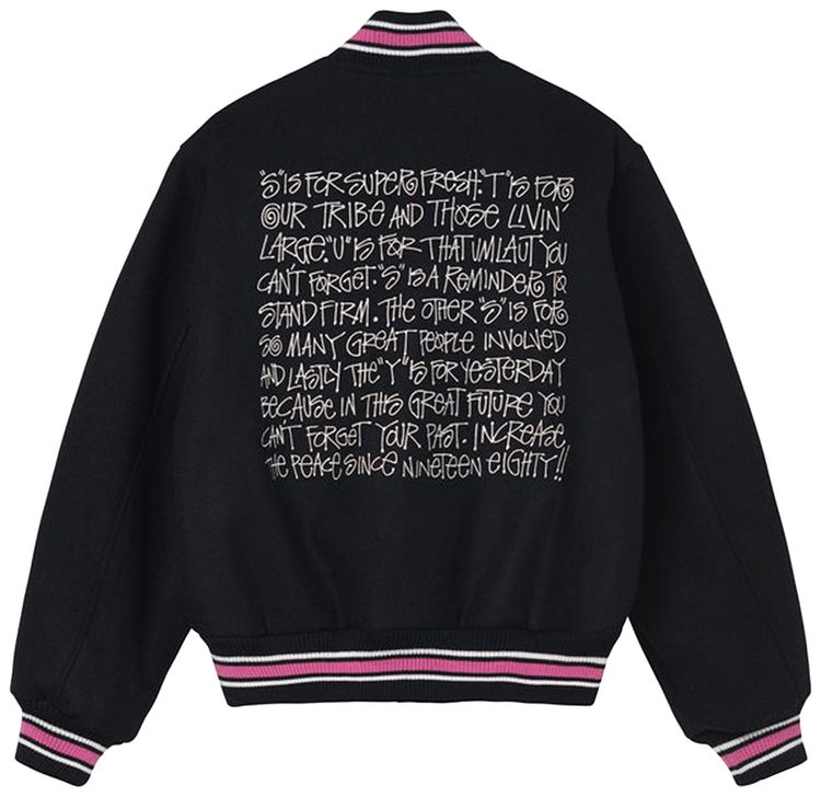 Stussy S Talk Melton Varsity Jacket Black