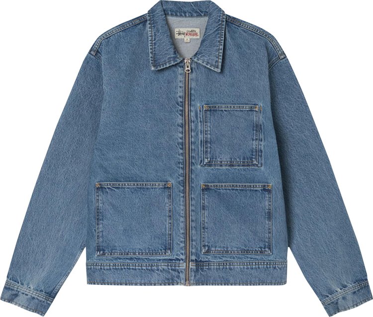 Stussy Denim Zip Work Jacket Washed Blue