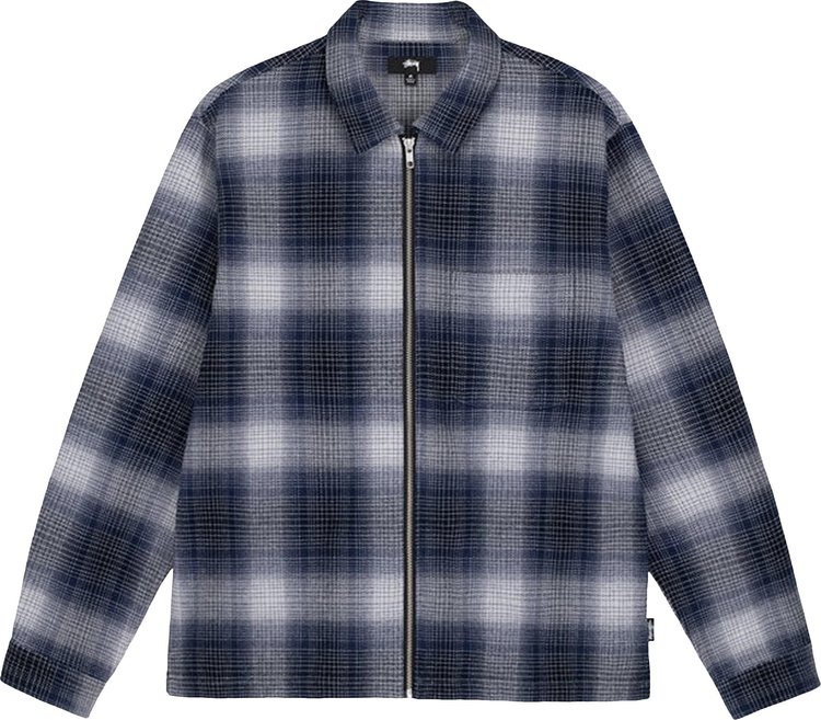 Stussy Jack Shadow Plaid Zip Shirt Navy